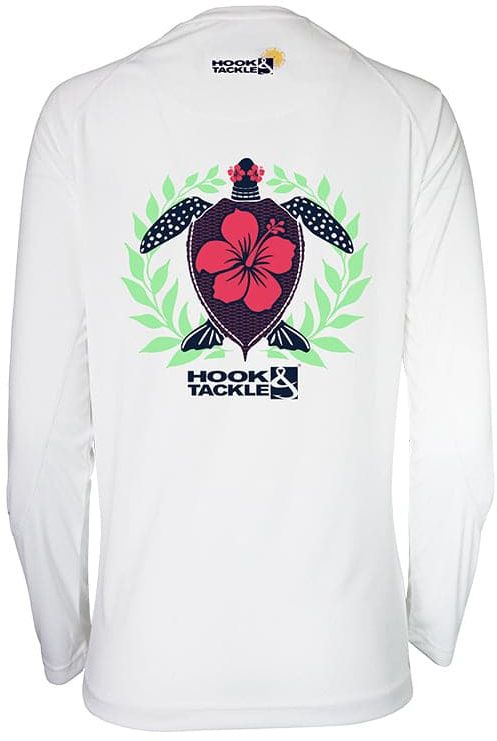 Hook & Tackle Womens Hibiscus Turtle Fishing L/S Shirt - White