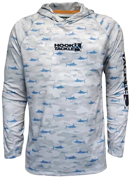 Hook & Tackle Mens Camo BillFish Fishing L/S Shirt - Grey