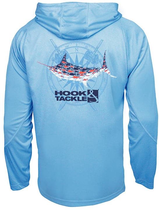 Hook & Tackle Mens Compass Rods Fishing L/S Hoodie - Sky Blue