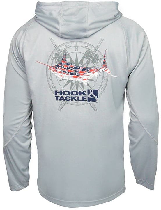 Hook & Tackle Mens Compass Rods Fishing L/S Hoodie - Grey