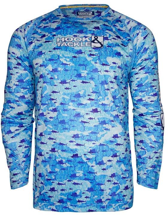 Hook & Tackle Mens BillFish Texture Fishing L/S Shirt - Blue